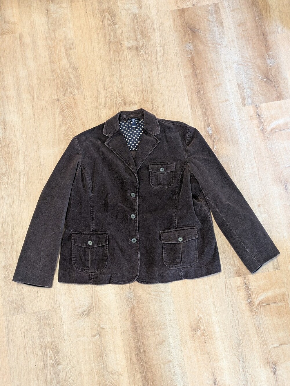 Lands' End Dark Chocolate Brown Corduroy Blazer With Pockets & Statement Buttons